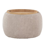 Tray Pouf - Light Brown Fabric, Natural Wood