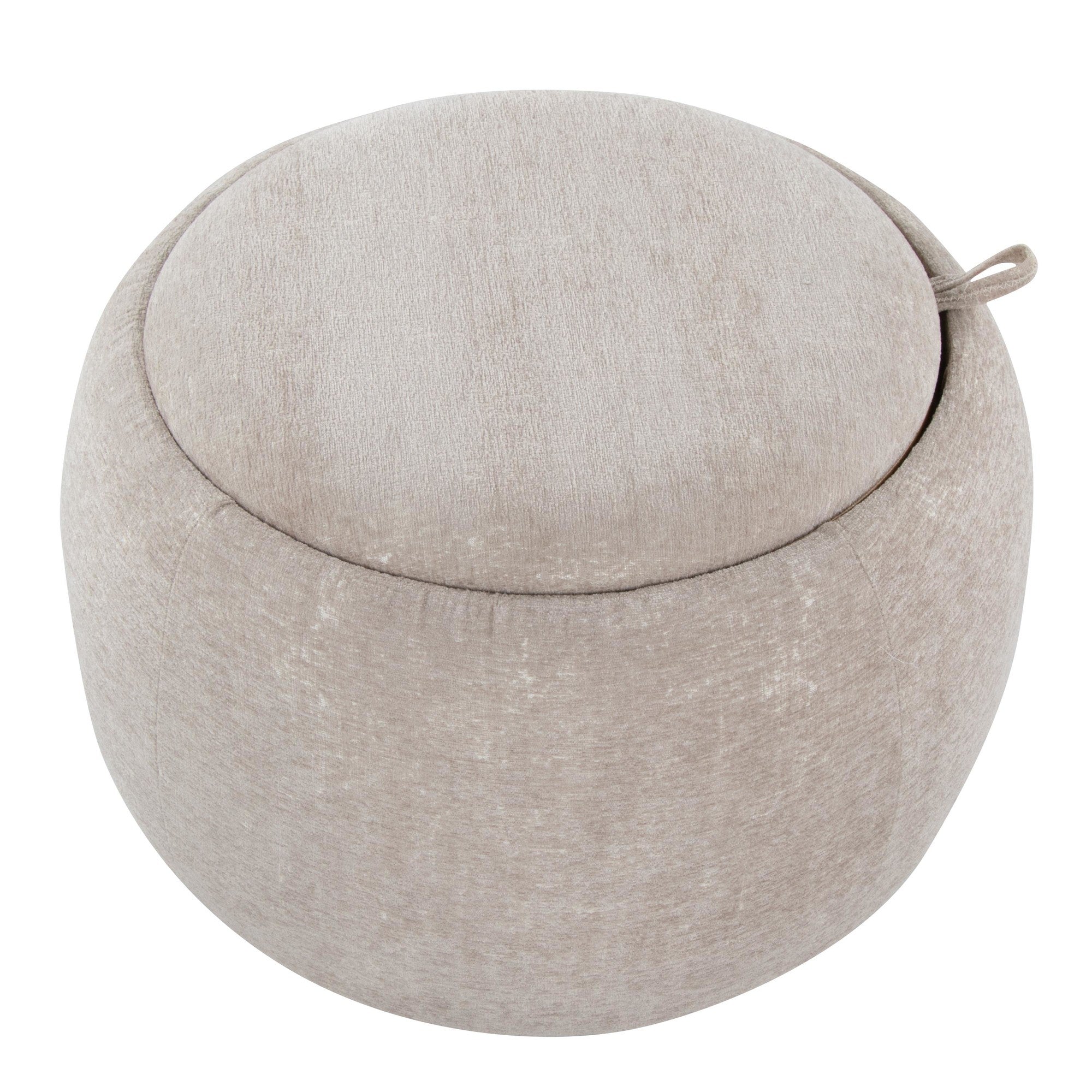 Tray Pouf - Light Brown Fabric, Natural Wood