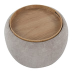 Tray Pouf - Light Brown Fabric, Natural Wood
