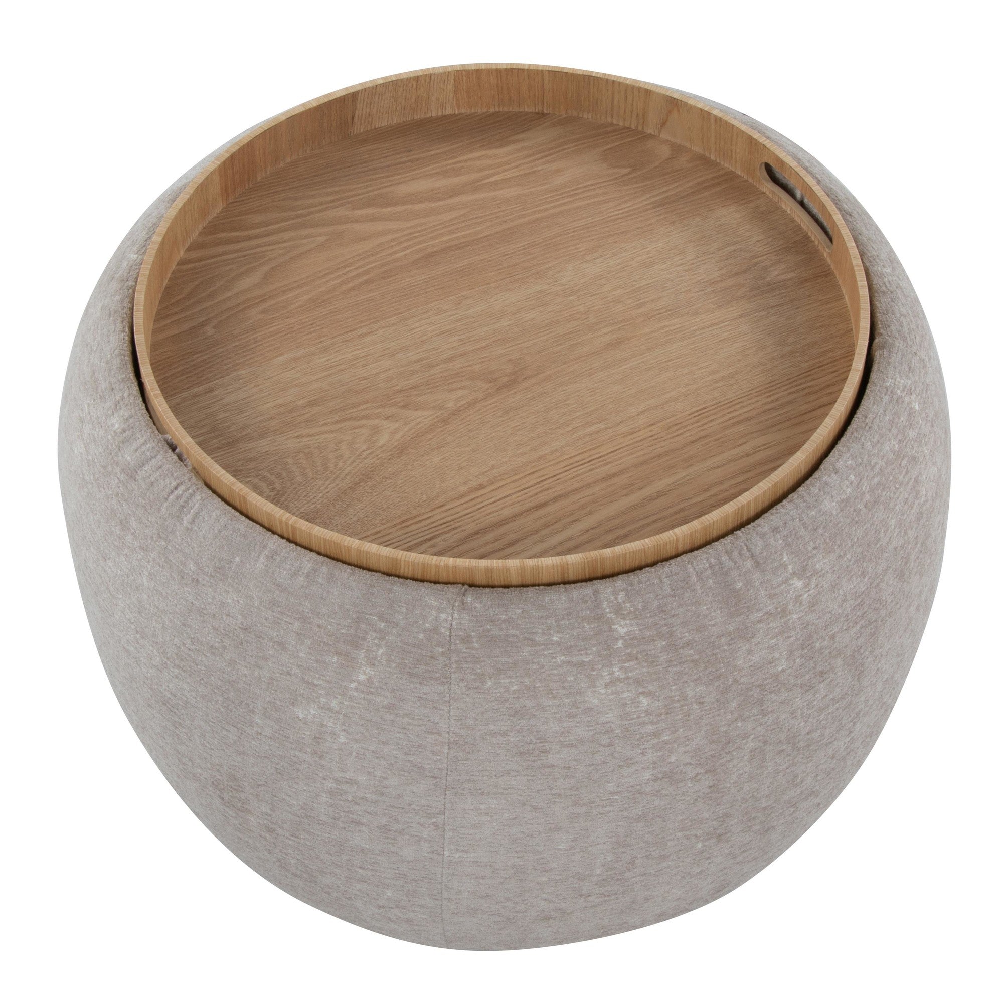 Tray Pouf - Light Brown Fabric, Natural Wood