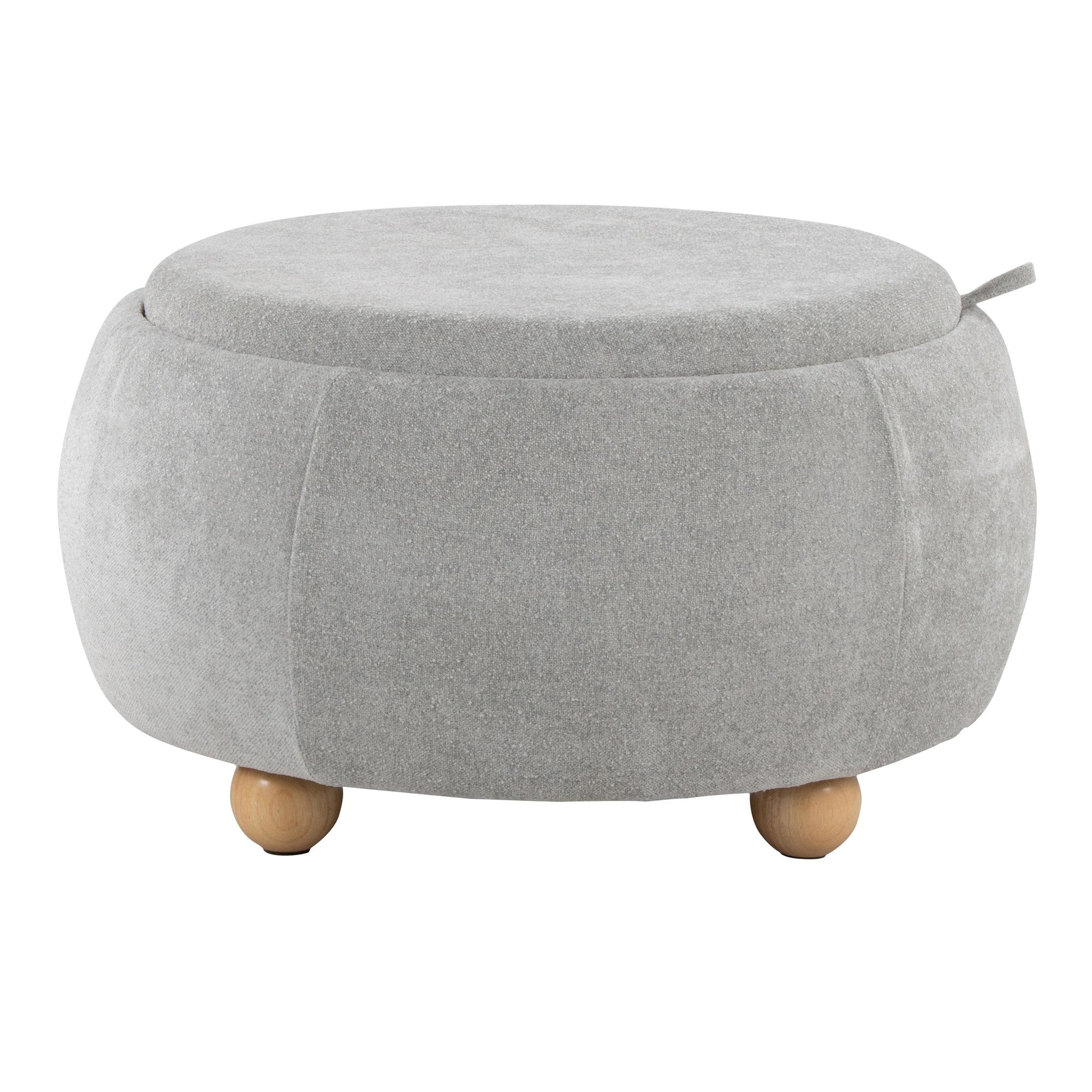 Tray Pouf Storage Ottoman - Natural Wood, Light Grey Fabric