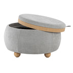 Tray Pouf Storage Ottoman - Natural Wood, Light Grey Fabric