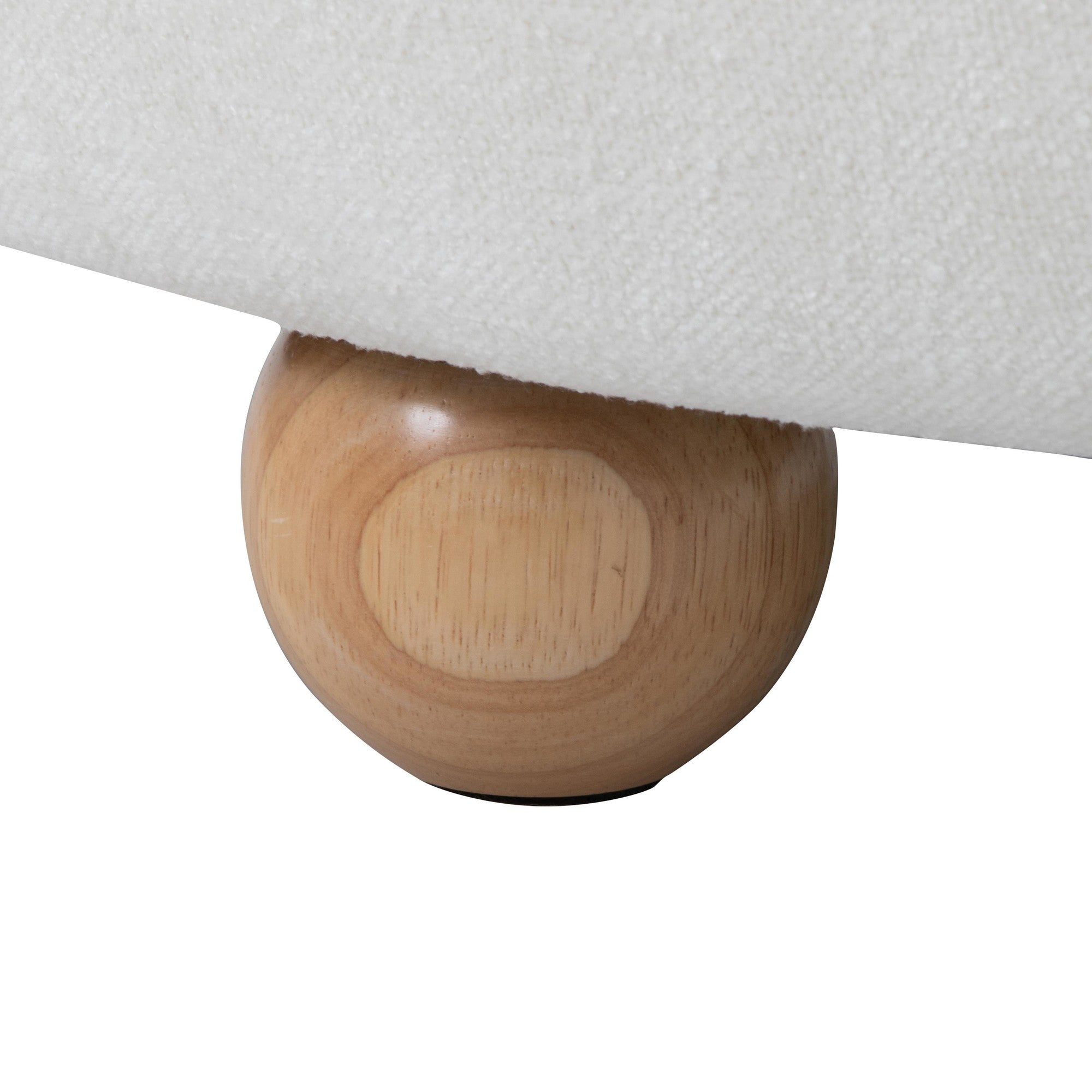 Tray Pouf Storage Ottoman - Natural Wood, White Fabric