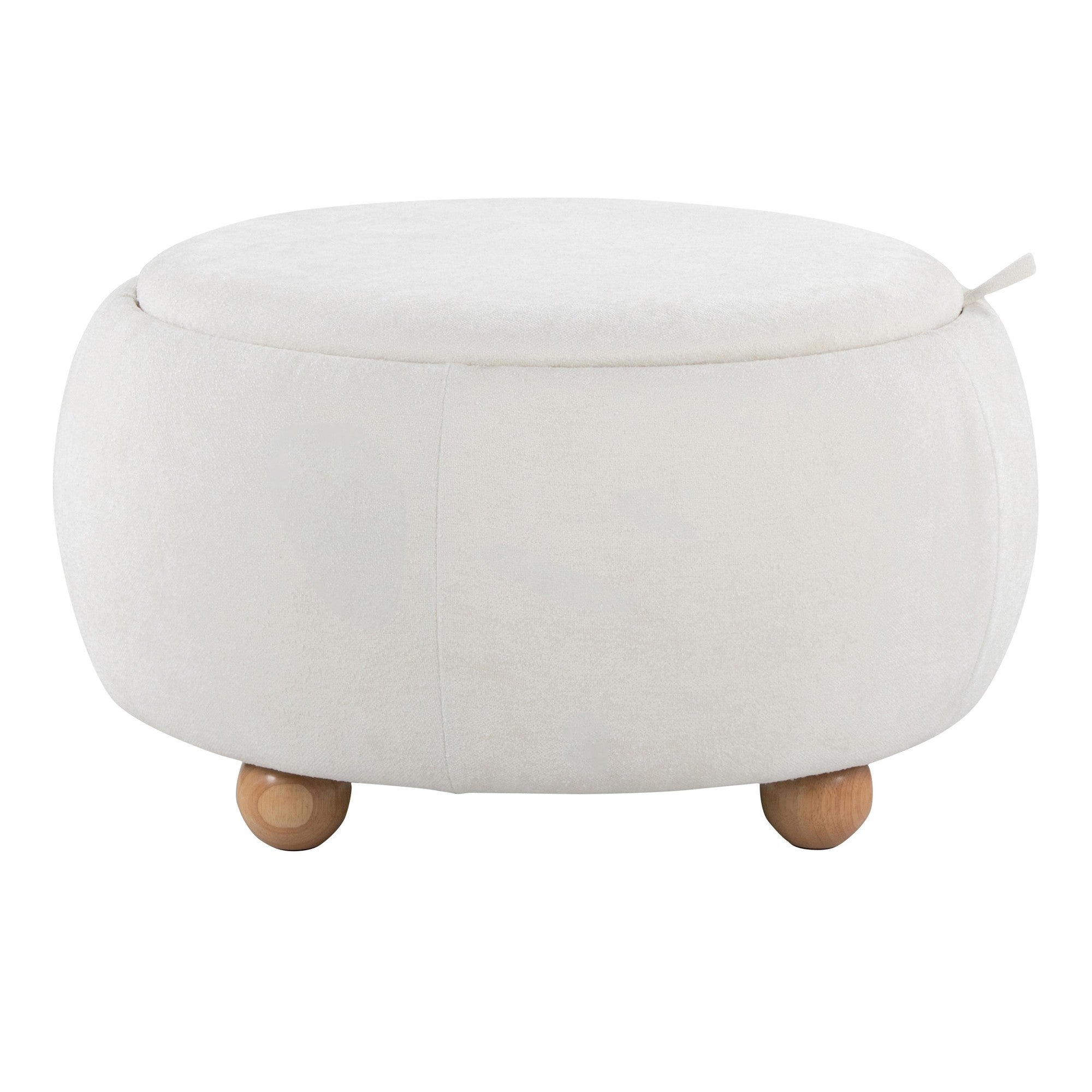 Tray Pouf Storage Ottoman - Natural Wood, White Fabric