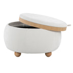 Tray Pouf Storage Ottoman - Natural Wood, White Fabric