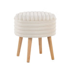 Tray Plush Storage Ottoman Set - Cream Faux Fur, Natural Wood