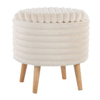 Tray Plush Storage Ottoman Set - Cream Faux Fur, Natural Wood