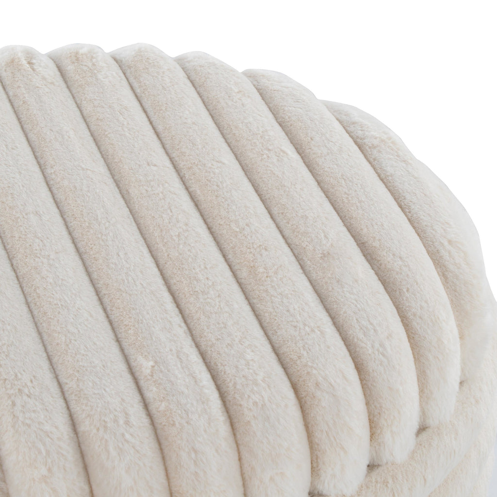 Tray Plush Storage Ottoman Set - Cream Faux Fur, Natural Wood