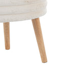 Tray Plush Storage Ottoman Set - Cream Faux Fur, Natural Wood