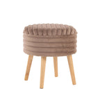 Tray Plush Storage Ottoman Set - Light Brown Faux Fur, Natural Wood