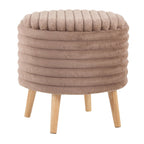 Tray Plush Storage Ottoman Set - Light Brown Faux Fur, Natural Wood