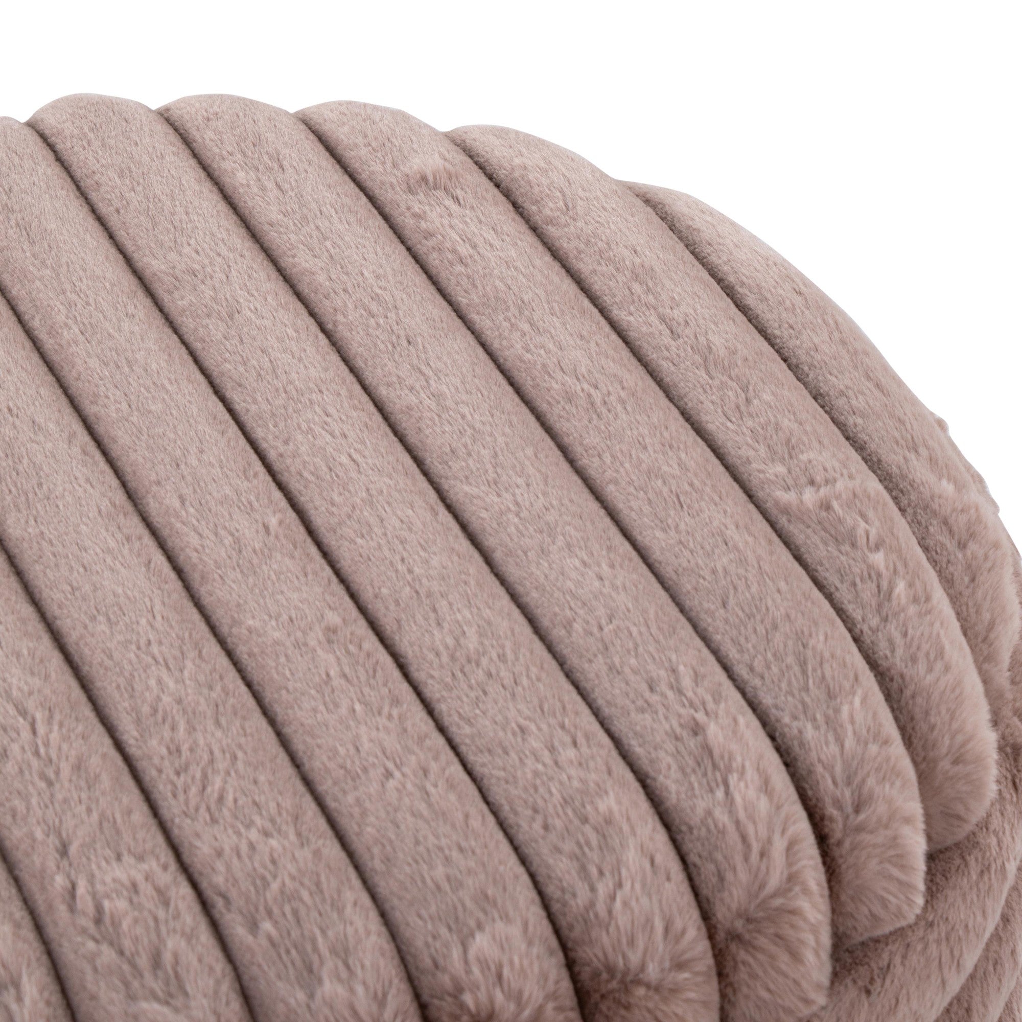 Tray Plush Storage Ottoman Set - Light Brown Faux Fur, Natural Wood
