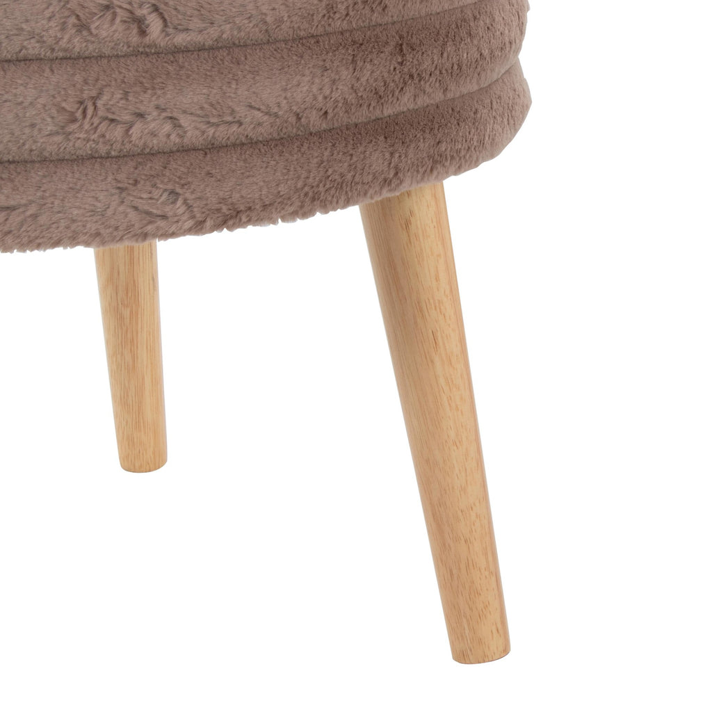 Tray Plush Storage Ottoman Set - Light Brown Faux Fur, Natural Wood