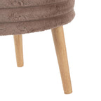 Tray Plush Storage Ottoman Set - Light Brown Faux Fur, Natural Wood