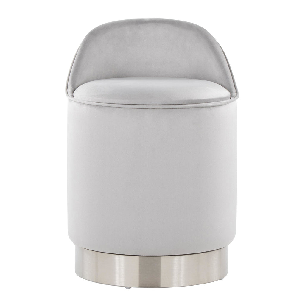 Marla 18" Vanity Stool - Chrome Metal, Silver Velvet