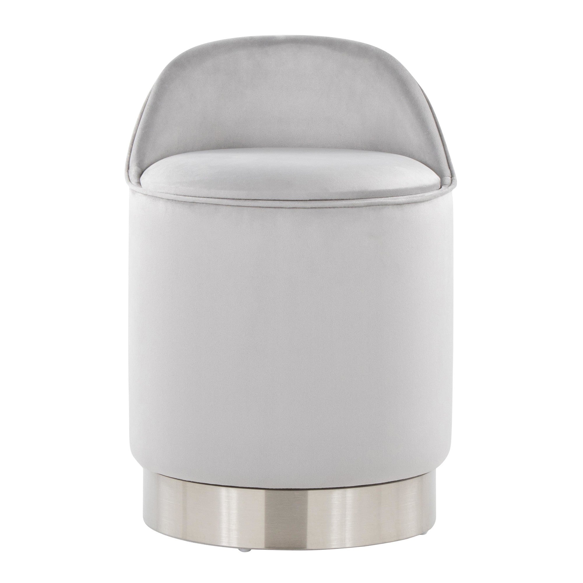 Marla 18" Vanity Stool - Chrome Metal, Silver Velvet