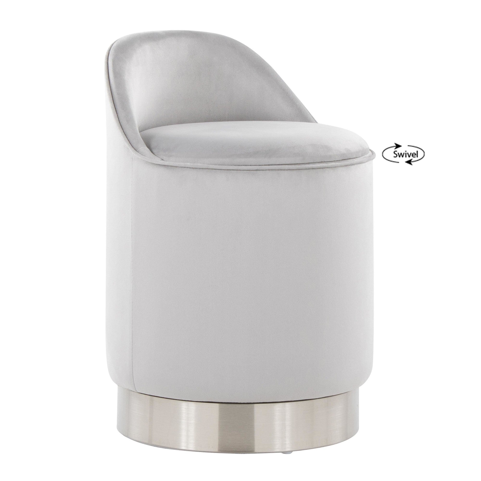 Marla 18" Vanity Stool - Chrome Metal, Silver Velvet