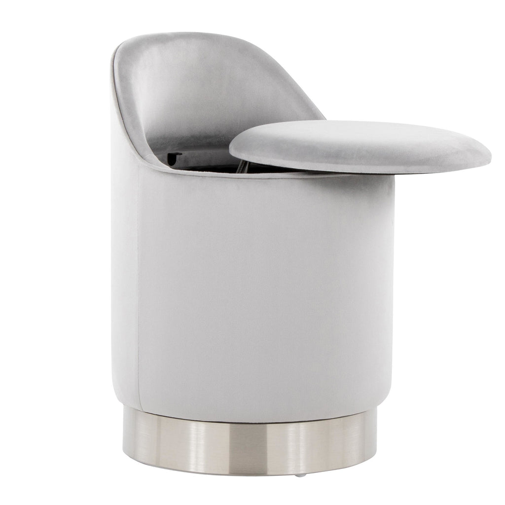 Marla 18" Vanity Stool - Chrome Metal, Silver Velvet