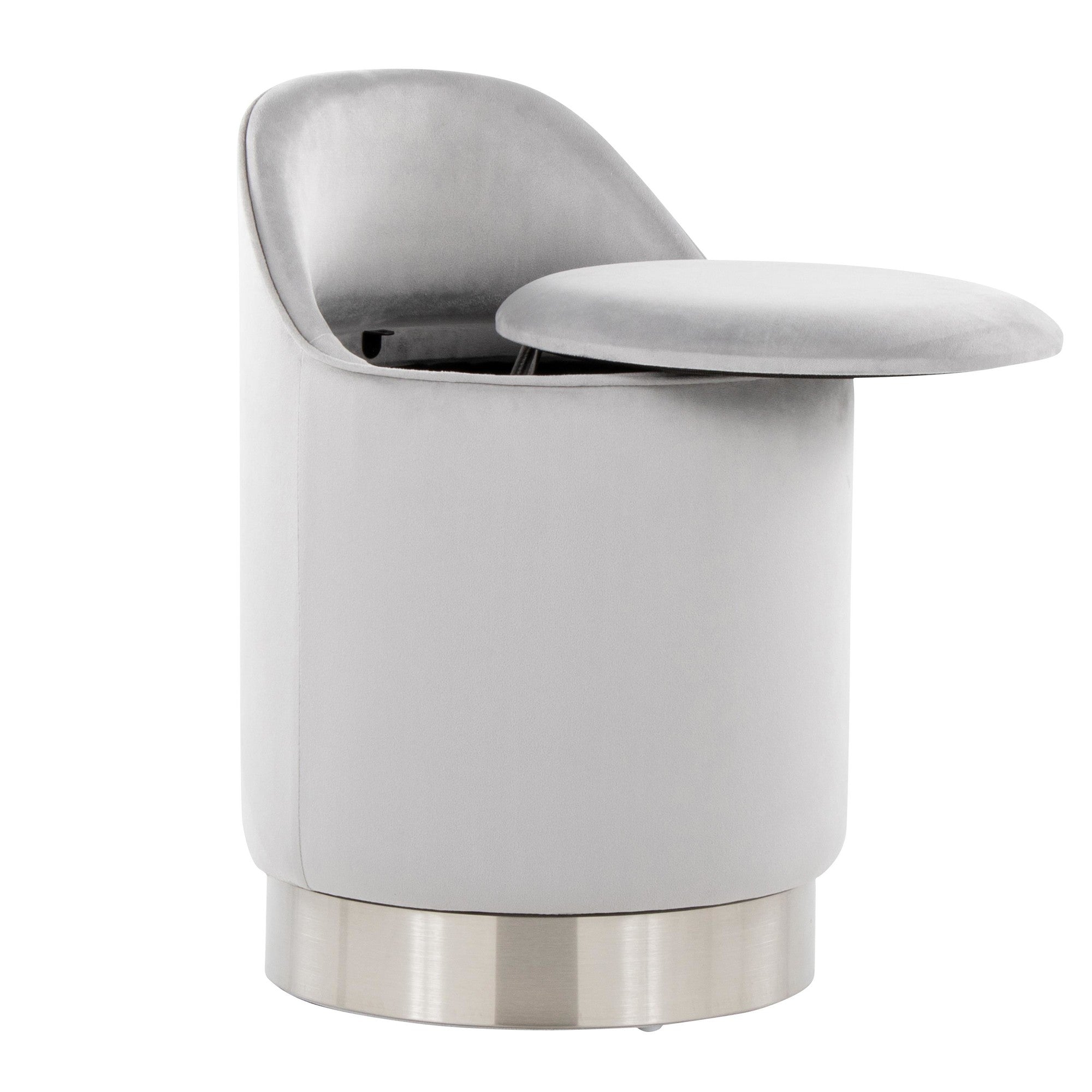 Marla 18" Vanity Stool - Chrome Metal, Silver Velvet