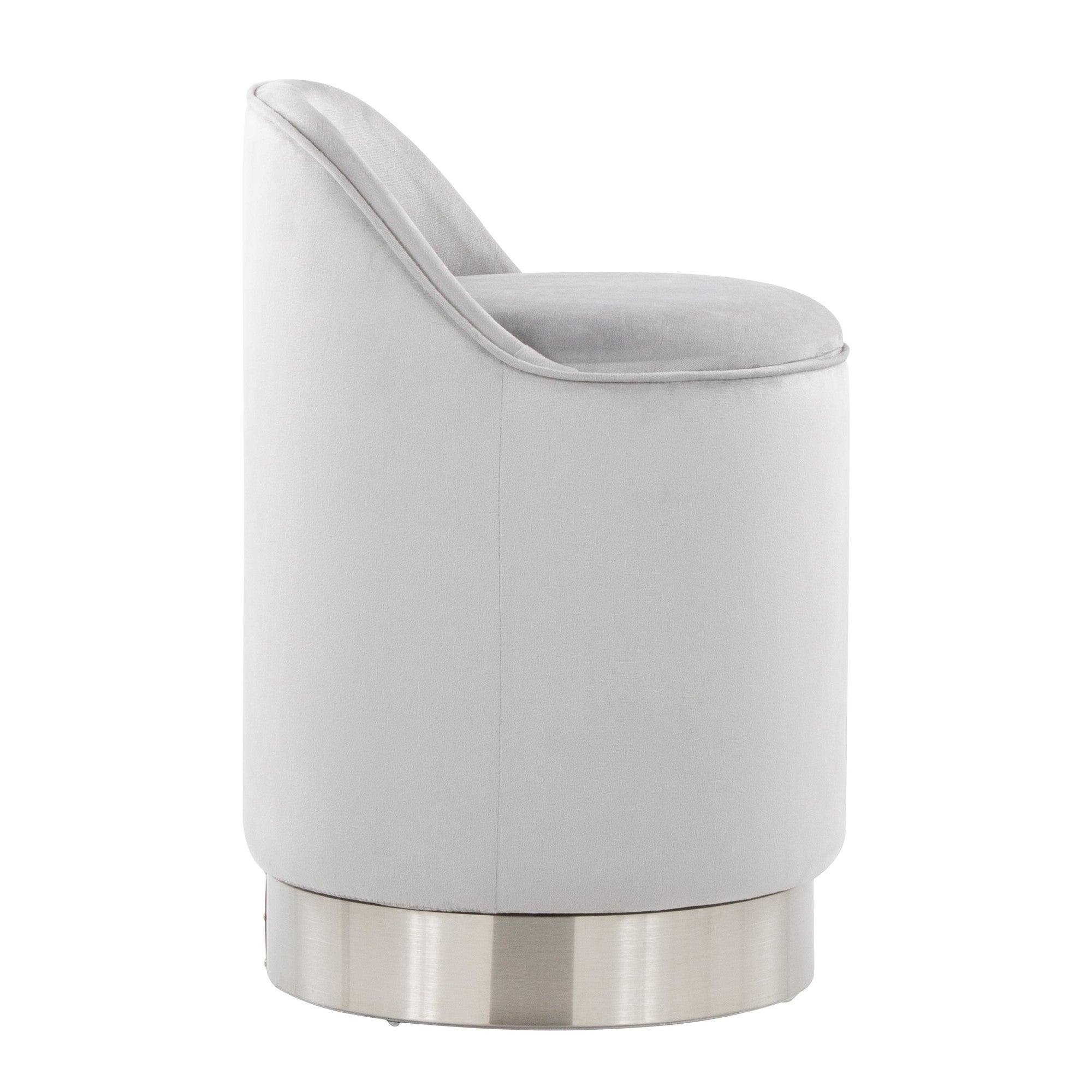 Marla 18" Vanity Stool - Chrome Metal, Silver Velvet