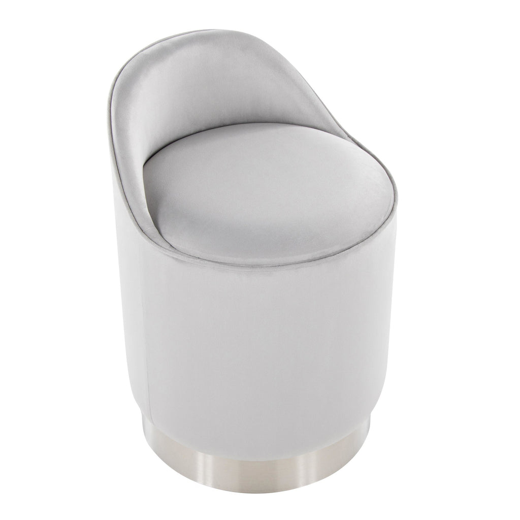 Marla 18" Vanity Stool - Chrome Metal, Silver Velvet