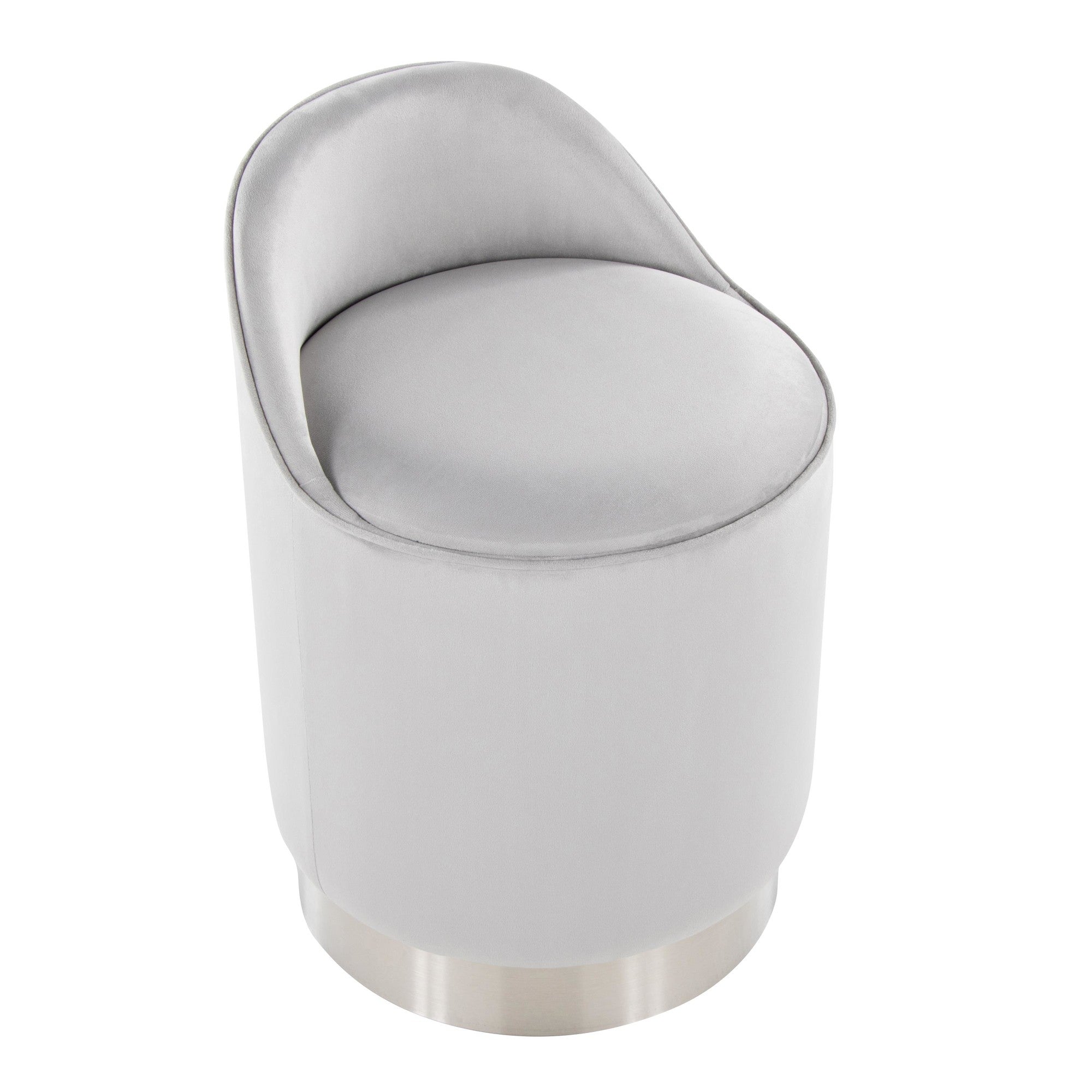 Marla 18" Vanity Stool - Chrome Metal, Silver Velvet