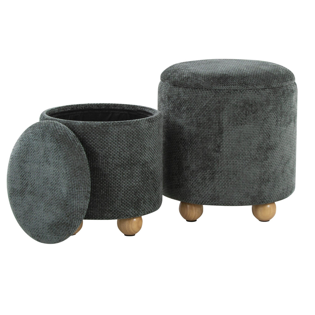 Bacci Ottoman - Set of 2 - Natural Wood, Green Fabric