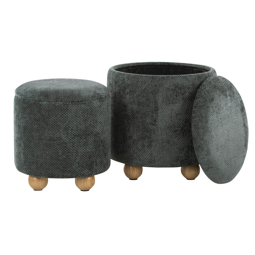 Bacci Ottoman - Set of 2 - Natural Wood, Green Fabric