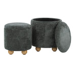 Bacci Ottoman - Set of 2 - Natural Wood, Green Fabric