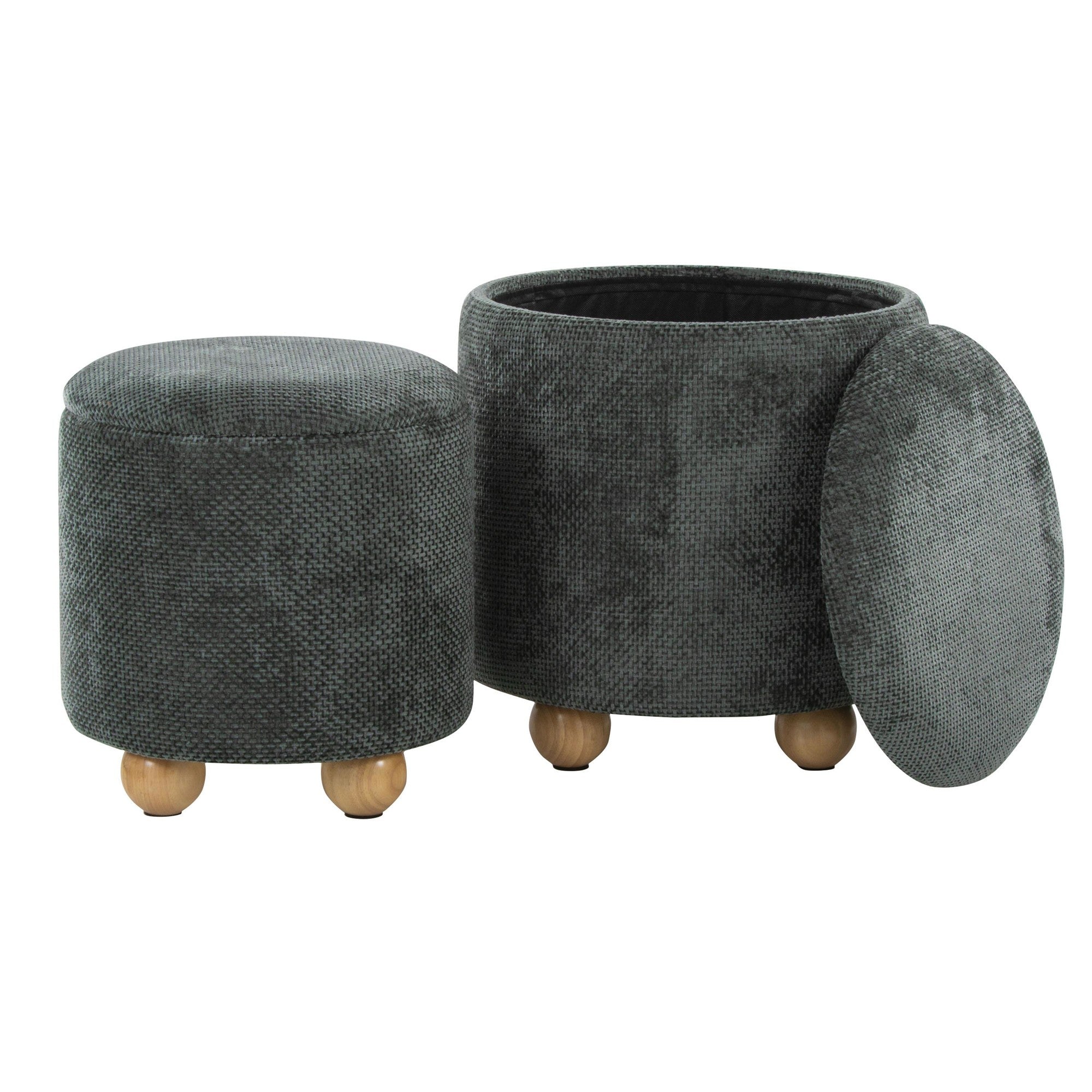 Bacci Ottoman - Set of 2 - Natural Wood, Green Fabric