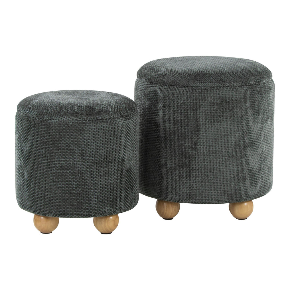 Bacci Ottoman - Set of 2 - Natural Wood, Green Fabric