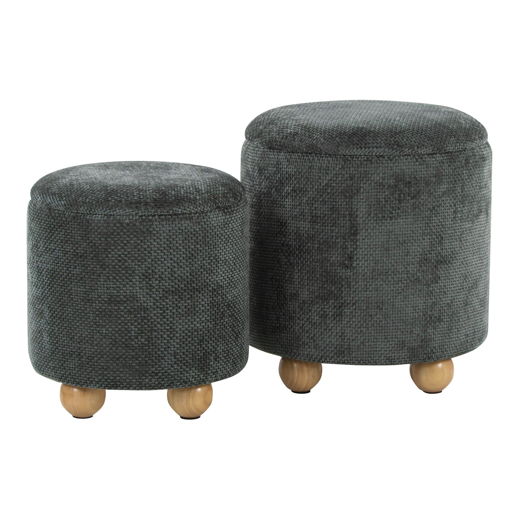 Bacci Ottoman - Set of 2 - Natural Wood, Green Fabric