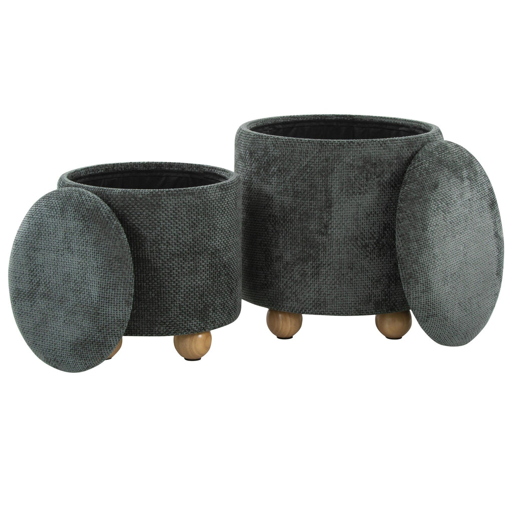 Bacci Ottoman - Set of 2 - Natural Wood, Green Fabric