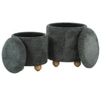 Bacci Ottoman - Set of 2 - Natural Wood, Green Fabric