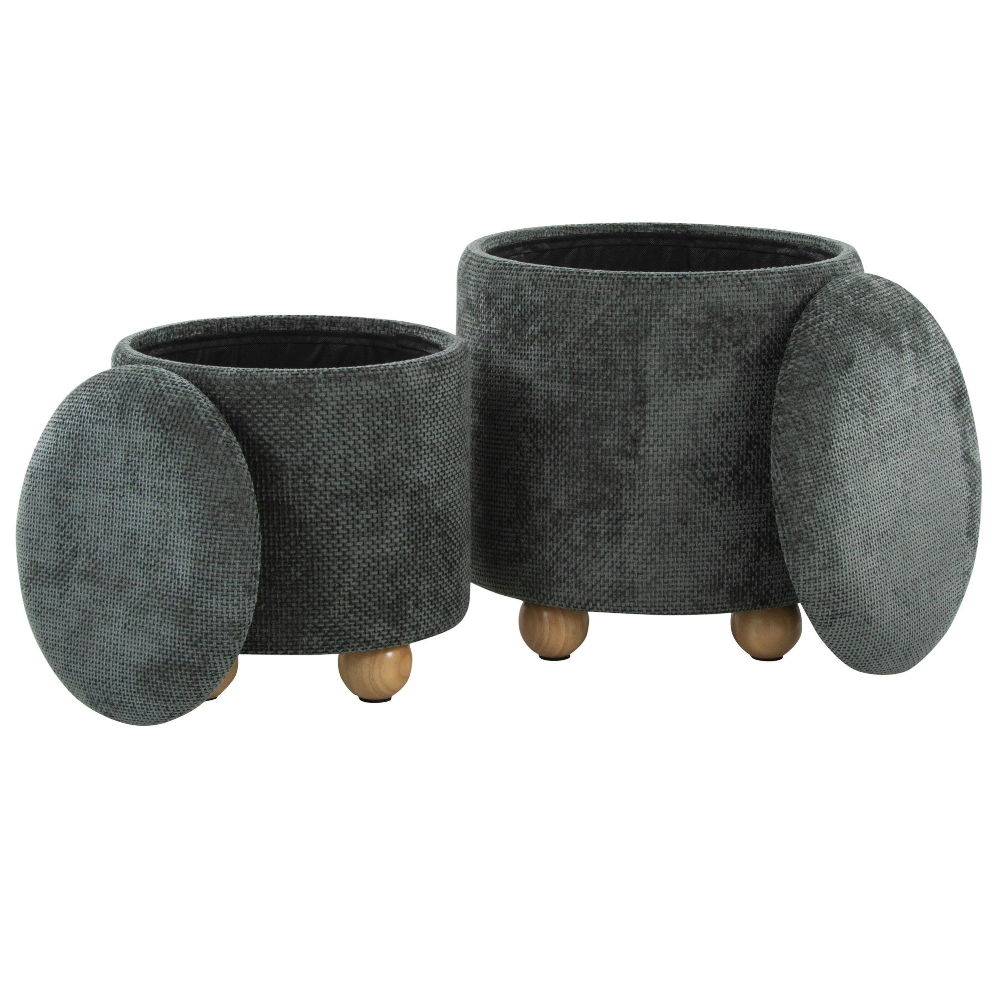 Bacci Ottoman - Set of 2 - Natural Wood, Green Fabric