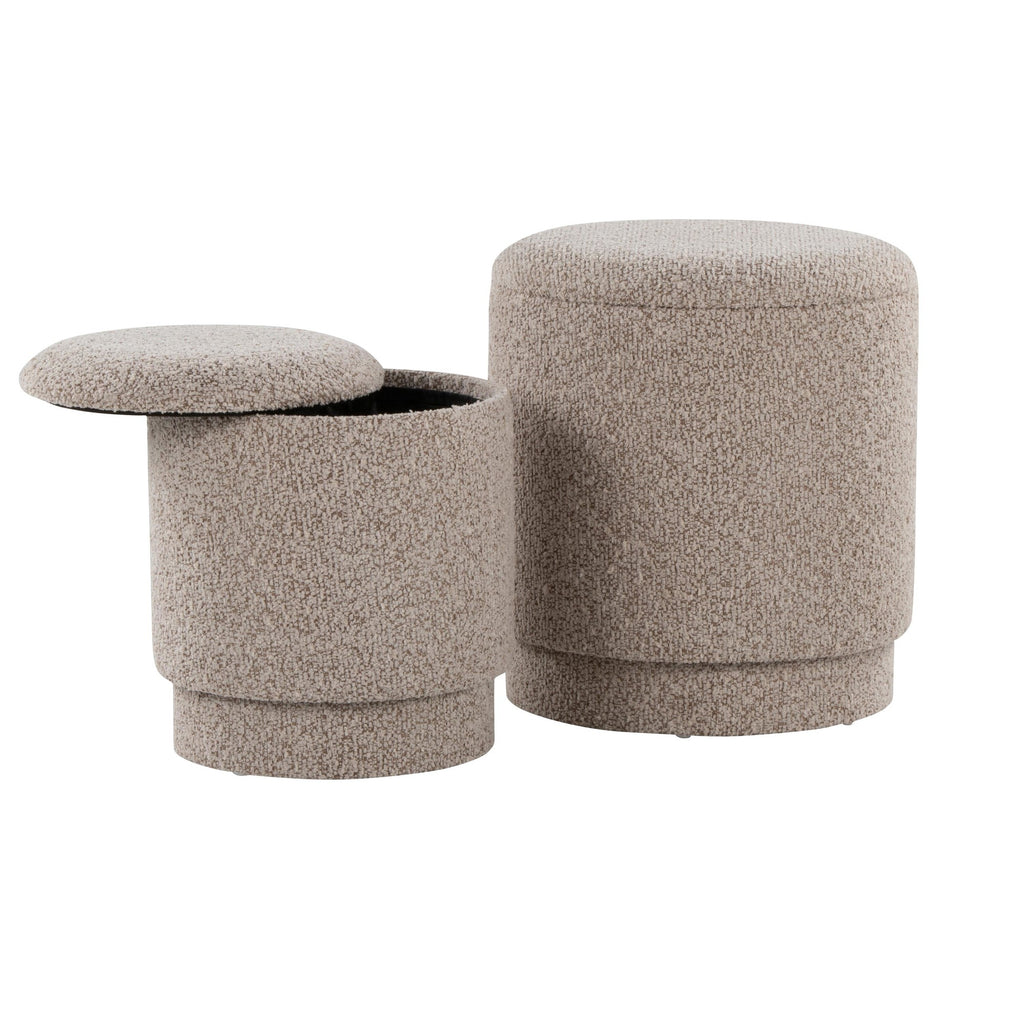 Marla Upholstered Ottoman 2-Piece Set - Light Brown Fabric