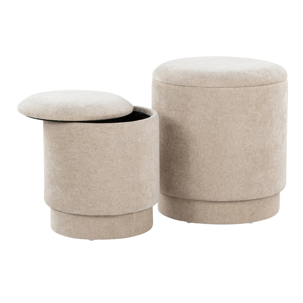 Marla Upholstered Ottoman 2-Piece Set - Beige Fabric