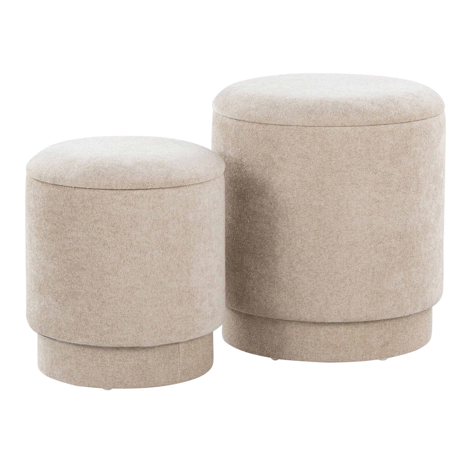 Marla Upholstered Ottoman 2-Piece Set - Beige Fabric