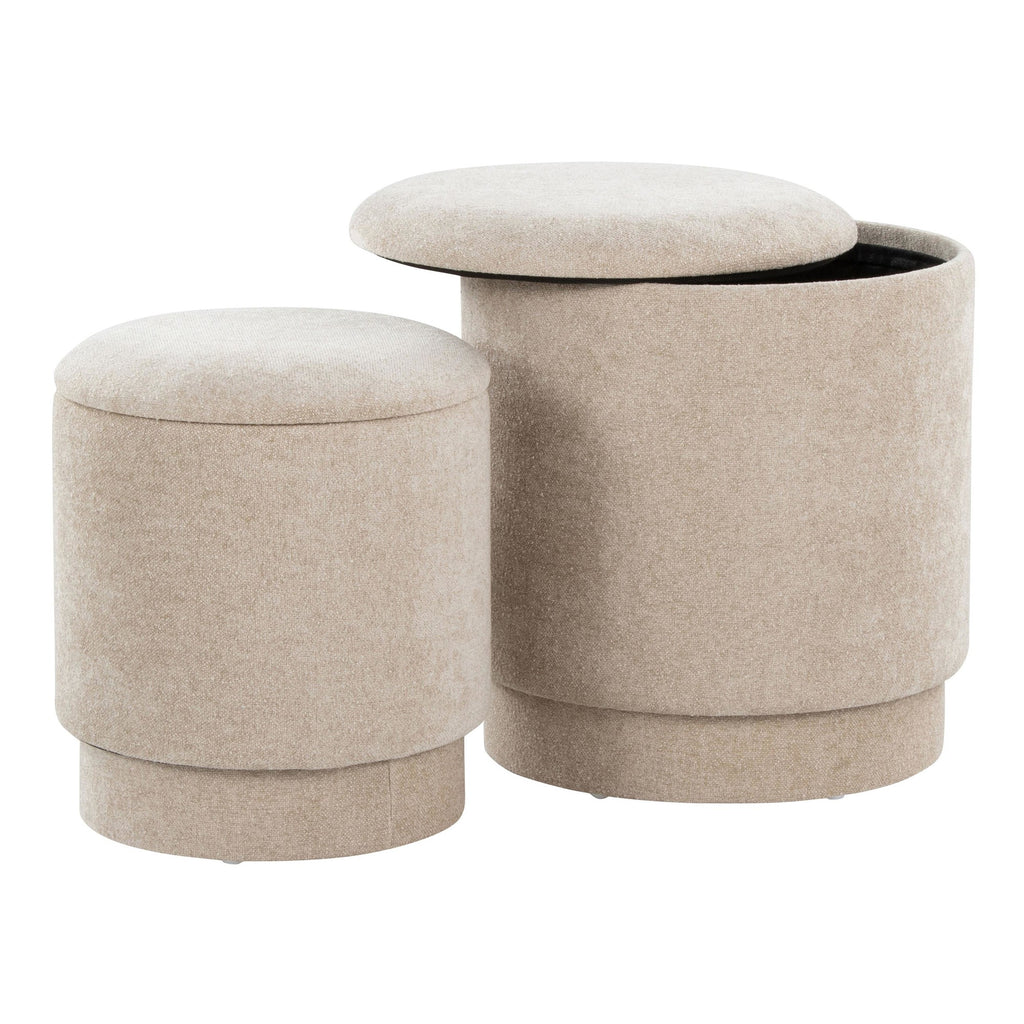 Marla Upholstered Ottoman 2-Piece Set - Beige Fabric