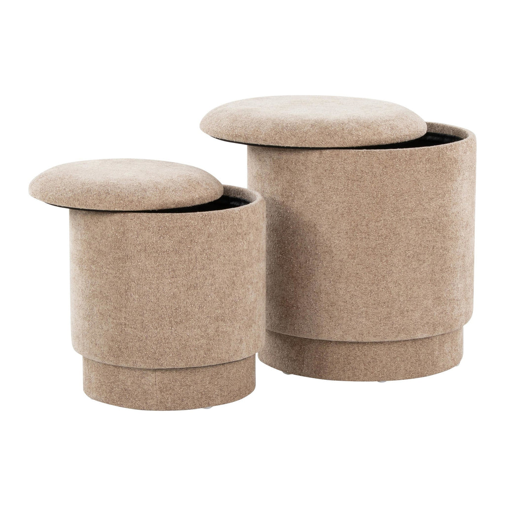 Marla Upholstered Ottoman 2-Piece Set - Brown Fabric