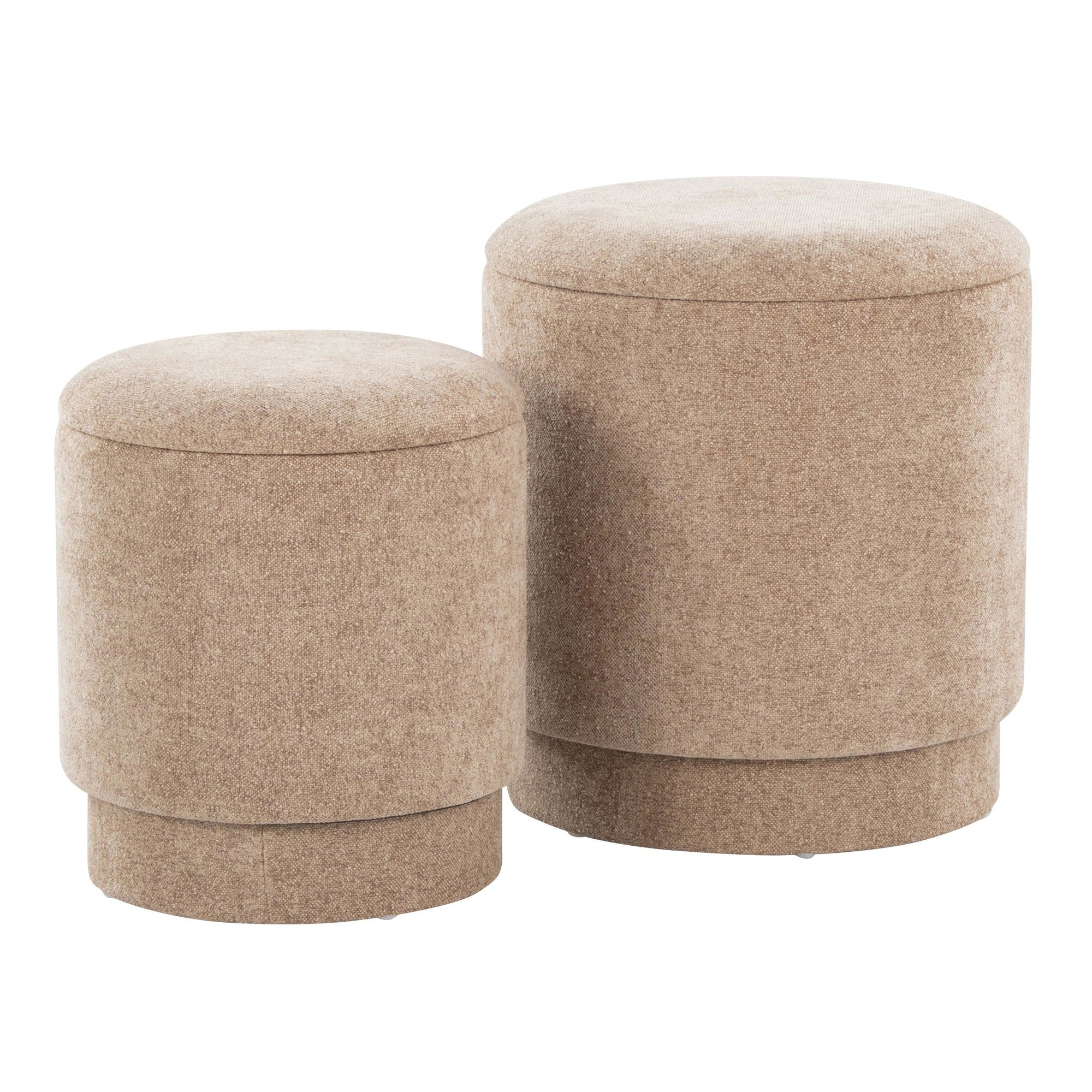 Marla Upholstered Ottoman 2-Piece Set - Brown Fabric