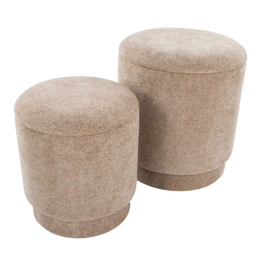 Marla Upholstered Ottoman 2-Piece Set - Brown Fabric