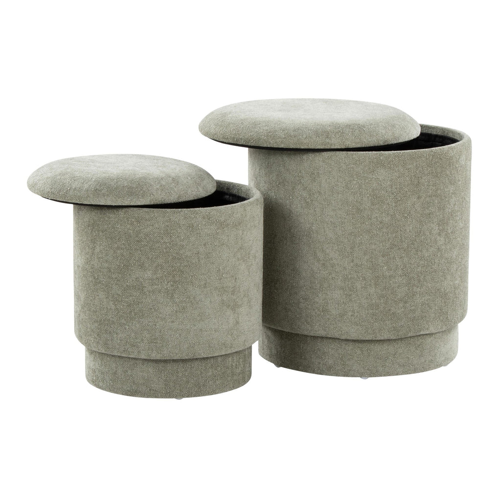 Marla Upholstered Ottoman 2-Piece Set - Green Fabric