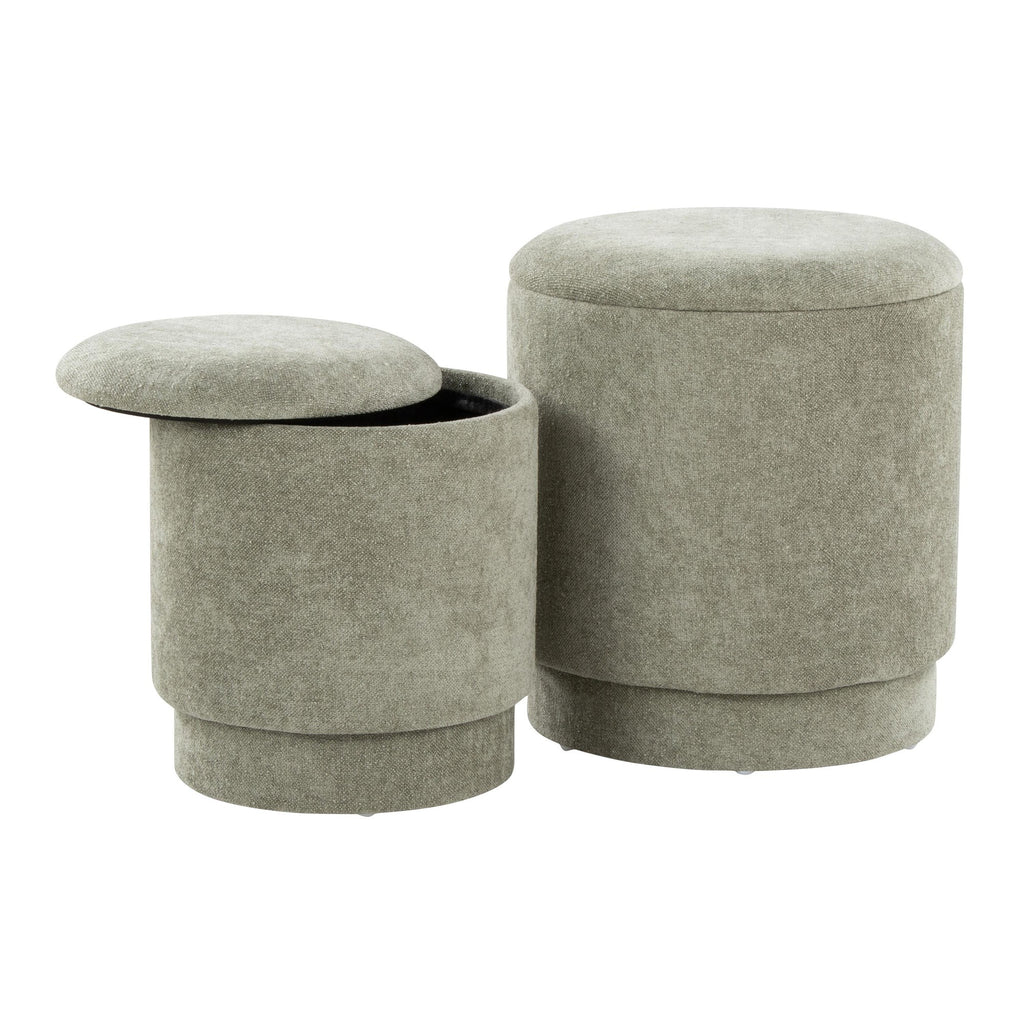 Marla Upholstered Ottoman 2-Piece Set - Green Fabric