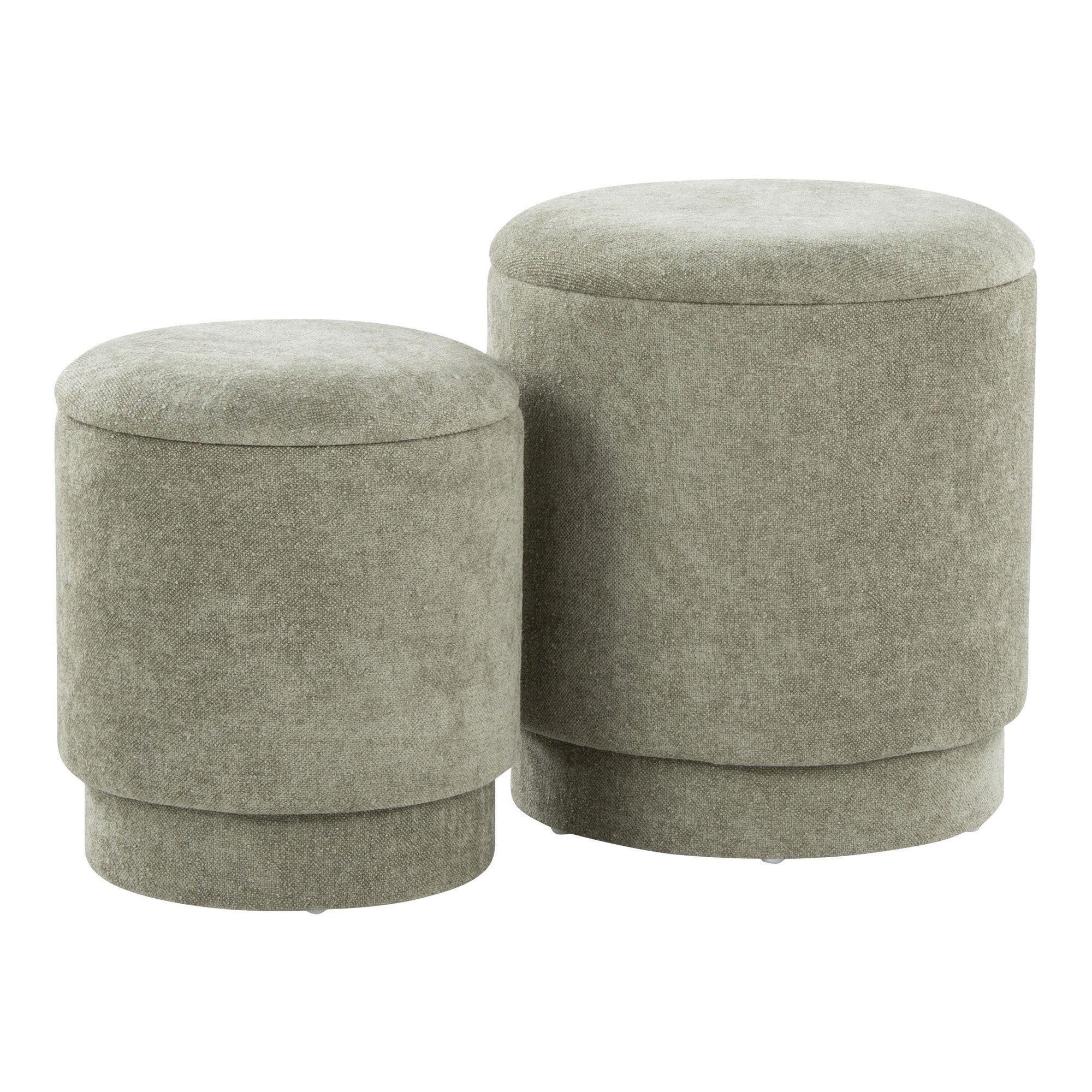 Marla Upholstered Ottoman 2-Piece Set - Green Fabric
