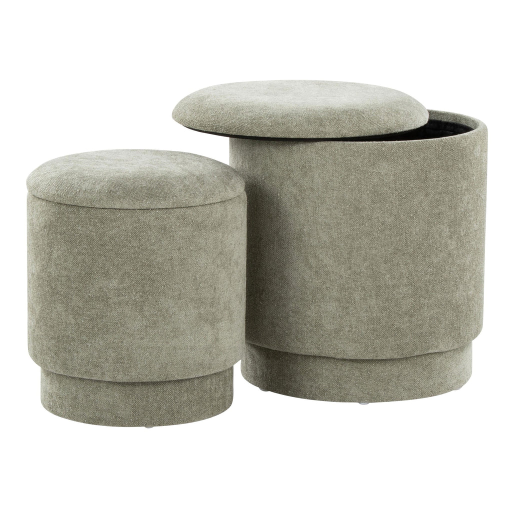 Marla Upholstered Ottoman 2-Piece Set - Green Fabric