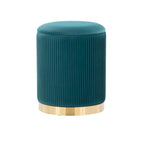 Marla Nesting Pleated Ottoman Set - Gold Metal, Peacock Teal Velvet
