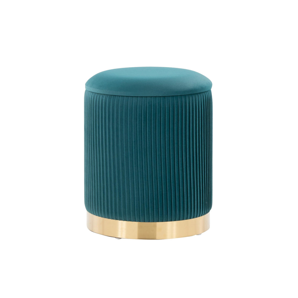 Marla Nesting Pleated Ottoman Set - Gold Metal, Peacock Teal Velvet