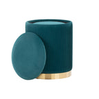 Marla Nesting Pleated Ottoman Set - Gold Metal, Peacock Teal Velvet