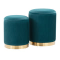 Marla Nesting Pleated Ottoman Set - Gold Metal, Peacock Teal Velvet